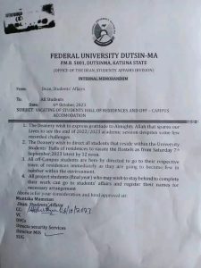 Federal University Dutsin-Ma Kastina Issues important notice to all students