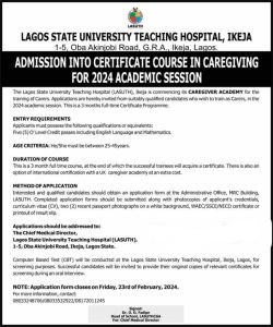 LAGOS STATE UNIVERSITY TEACHING HOSPITAL OPENS ADMISSION INTO CERTIFICATE