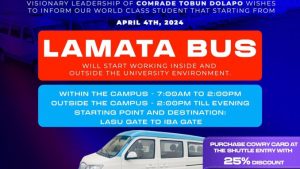 LASU Students’ Union announce provisions for SHUTTLE BUS that’ll aid students transportation within and outside campus