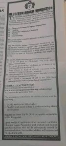 OLUSEGUN AGAGU FOUNDATION DECLARES SCHOLARSHIP APPLICATION INTO ADELEKE UNIVERSITY FOR THE 2024/2025 ACADEMIC SESSION