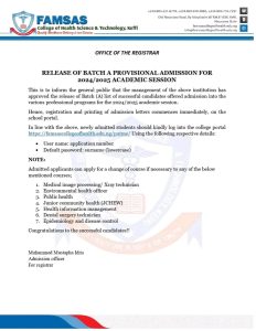 FAMSAS CHST Releases Admission List For The 2024/2025 Academic Session