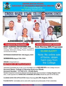 College of Nursing Science Obudu Begins the sales of admission form for the 2024/2025 academic session