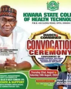 KWARA STATE COLLEGE OF HEALTH TECHNOLOGY, OFFA DECLARES MAIDEN & COMBINED CONVOCATION CEREMONY