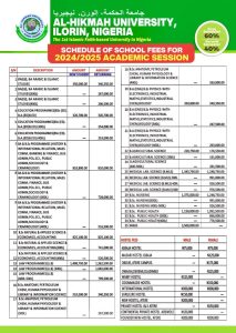 AL-HIKMAH UNIVERSITY ILORIN RELEASES APPROVED SCHOOL FEES SCHEDULE FOR THE 2024/2025 ACADEMIC SESSION