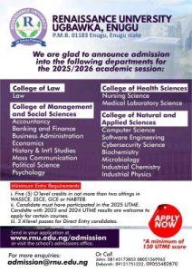 Renaissance University Releases Post-UTME Form for 2025/2026 Academic Session