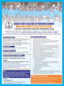 LAGOS STATE COLLEGE, IGANDO [LASCON] OF NURSING IGANDO BEGINS 2025/2026 ADMISSION SCREENING FOR ND & HND PROGRAMMES
