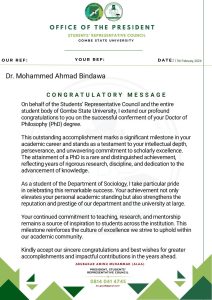 GSU SRC CONGRATULATES LECTURER ON PHD CONFERMENT