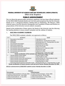 FUNATO RELEASES 2025 2026 ACADEMIC CALENDAR