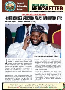 COURT DISMISSES SUIT AGAINST FUD VICE CHANCELLOR INAUGURATION