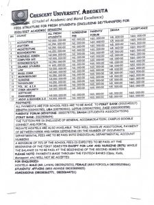 CRESCENT UNIVERSITY RELEASES 2026 2027 FEE STRUCTURE FOR FRESH STUDENTS