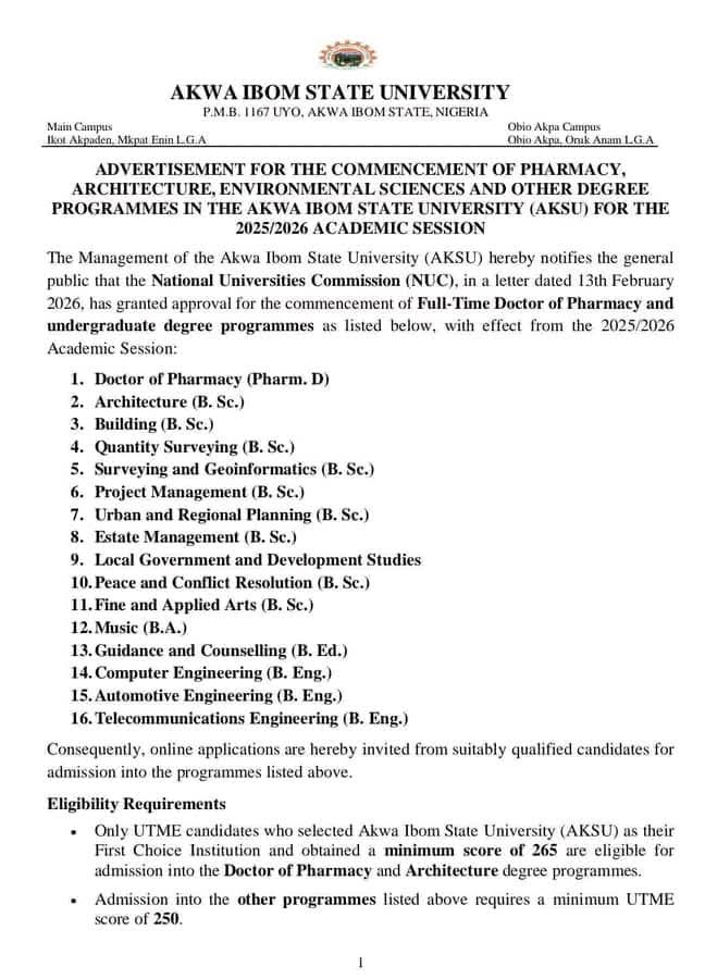 AKSU ANNOUNCES NEW DEGREE PROGRAMMES FOR 2025/2026 SESSION AFTER NUC APPROVAL