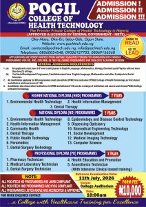 POGIL College of Health Technology INVITES APPLICATIONS FOR 2026/2027 ADMISSION
