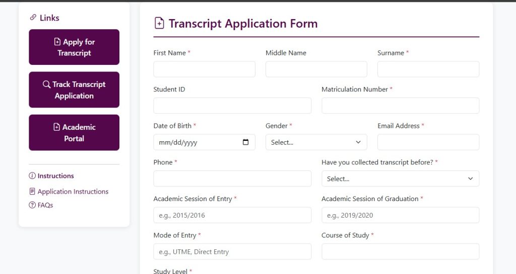 uniben transcripts