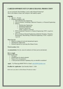 BIO ETHANOL PRODUCTION TRAINING OPPORTUNITY ANNOUNCED
