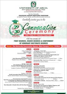UNIVERSITY OF ABUJA ANNOUNCES 29TH AND 30TH CONVOCATION CEREMONIES